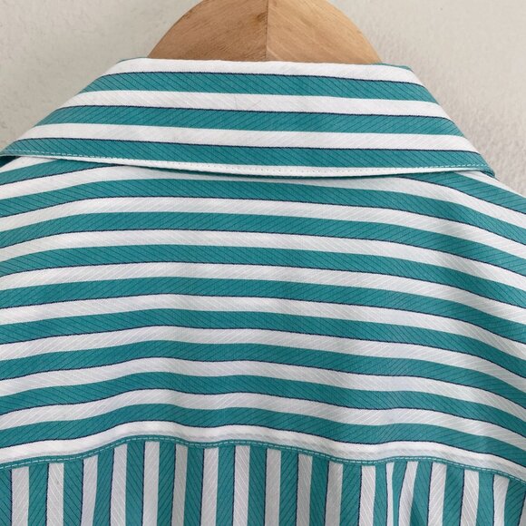 Foxcroft Womens XL Wrinkle Free Turquoise White Striped Button Up Shirt Blouse - Picture 9 of 10
